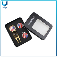 Antique Brass Plated Golf Divot Tool, Golf Hatclip with Ballmarker in set with Gift Box Packing,Customize Design Golf Accessory Tools in Set for Promotional Gifts 