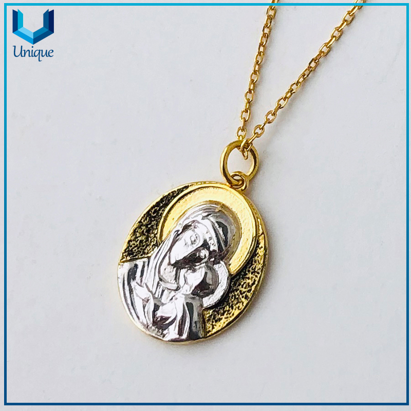 factory Wholesale Custom Design Religious Figure Necklace gold Rhodium plated Belief Holy Mary 925 silver pendant,Two tone Plating Necklace Pendant