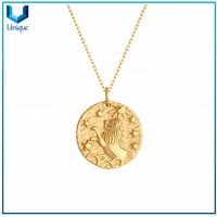 Custom Gold 3D Necklace Coin, 925 Sterling Silver Lion Necklace Pendant,Fashion Charming Necklace