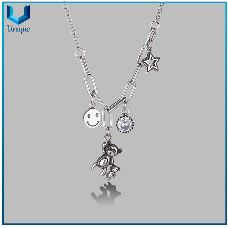 Vintage 925 silver pendant set, Neckalce+Teddy Bear Pendant+Coin +Charming in Custom Design for Wholesale