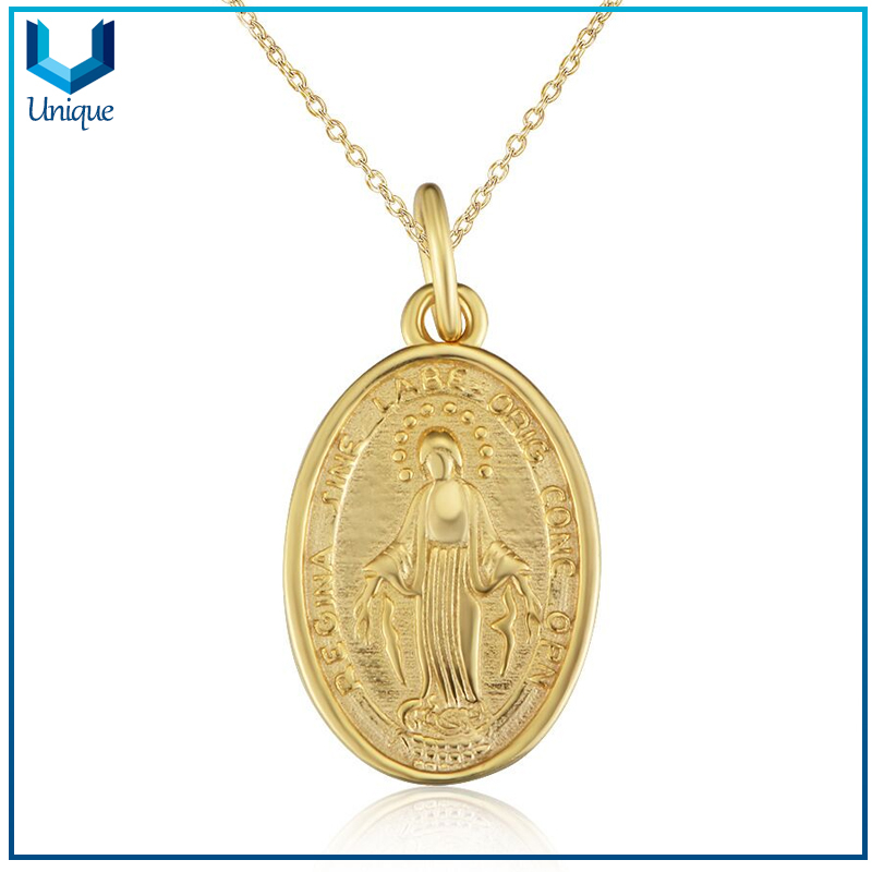 Factory Wholesale Religious jewelry necklace, women gold plated 925 sterling silver Relief Christian Virgin Mary pendant