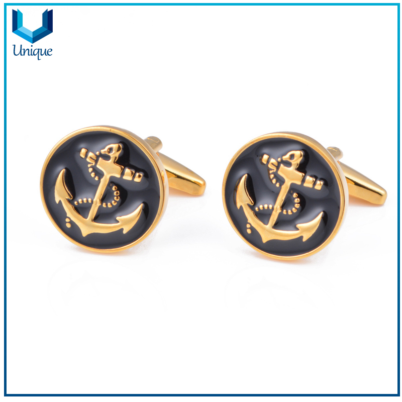 China wholesale Manufacturer for Metal Crafts, Customize Cufflink & Tie Pin in set for Promotional Gifts, Gold /Nickel Plating Anchor Logo Cufflink 