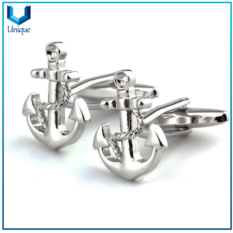 Factory Wholesale Custom 3D Anchor Cufflink / Anchor Tie Pin Tie Bar in Nickel Plating for Souvenir Gifts with Gifts Box Packing