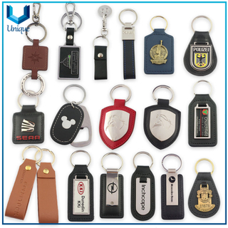 Luxury Style Custom Blank Metal +Leather Car Keychain, Fashion Leatheer Key Holder for Gifts