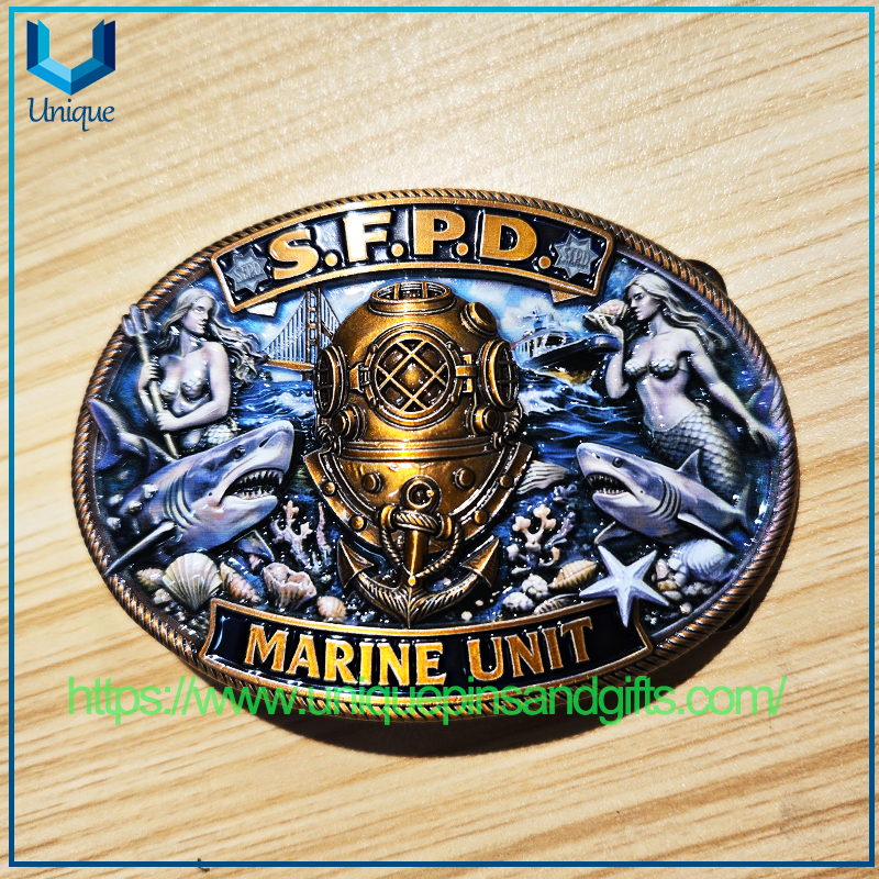 Custom Design High Quality USA MARINE UNIT SFPD 3D Metal Belt Buckle with UV Printed Exquisite Patterns