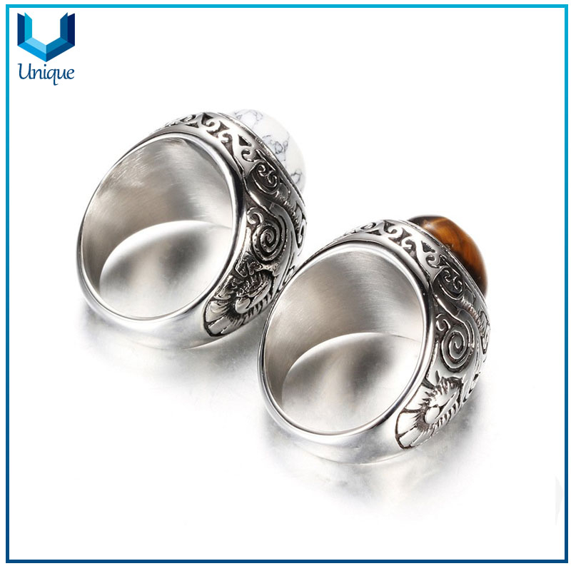 Custom fashion man punk jewelry turquoise stone stainless steel rings 