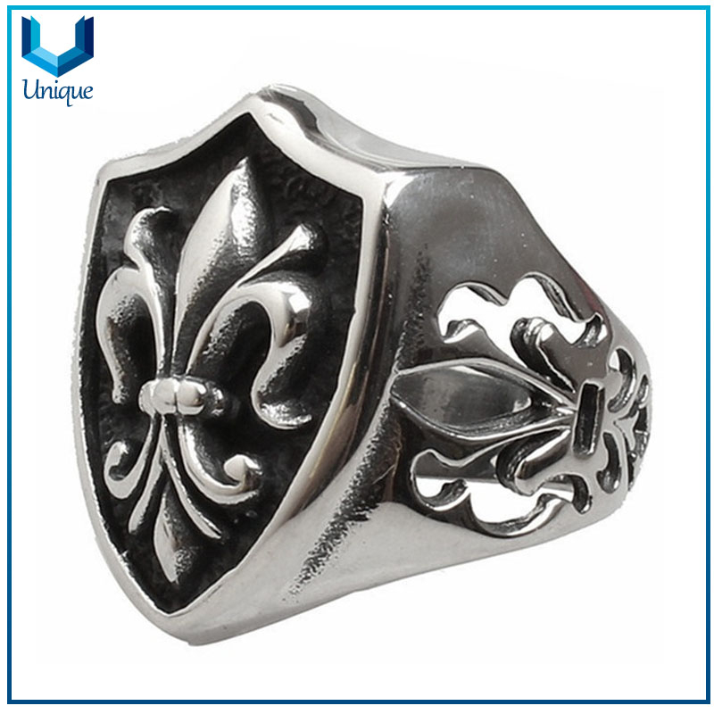 Wholesale Vintage Sterling Silver Jewelry Crusader Flower Open Silver Punk Men Ring