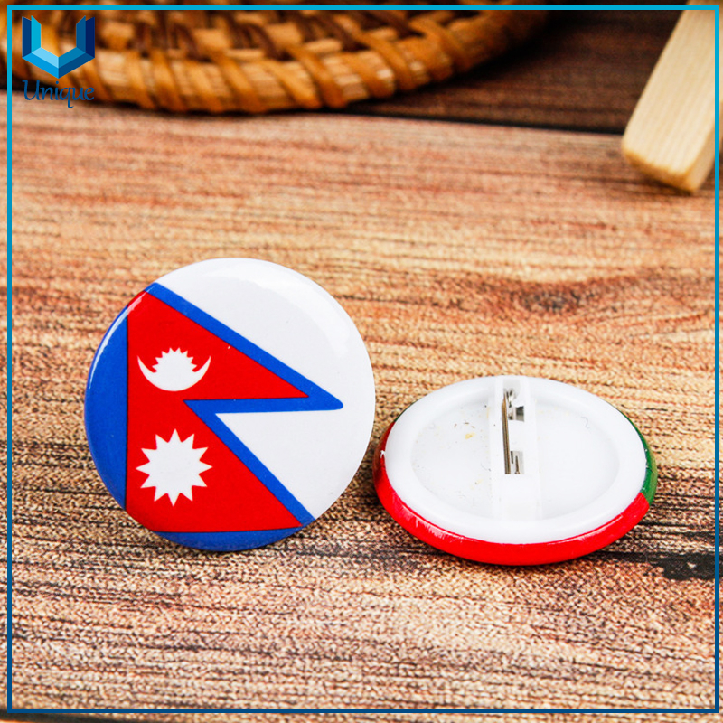 factory wholesale cheap printed paper round national flags tin button badge with safety pin