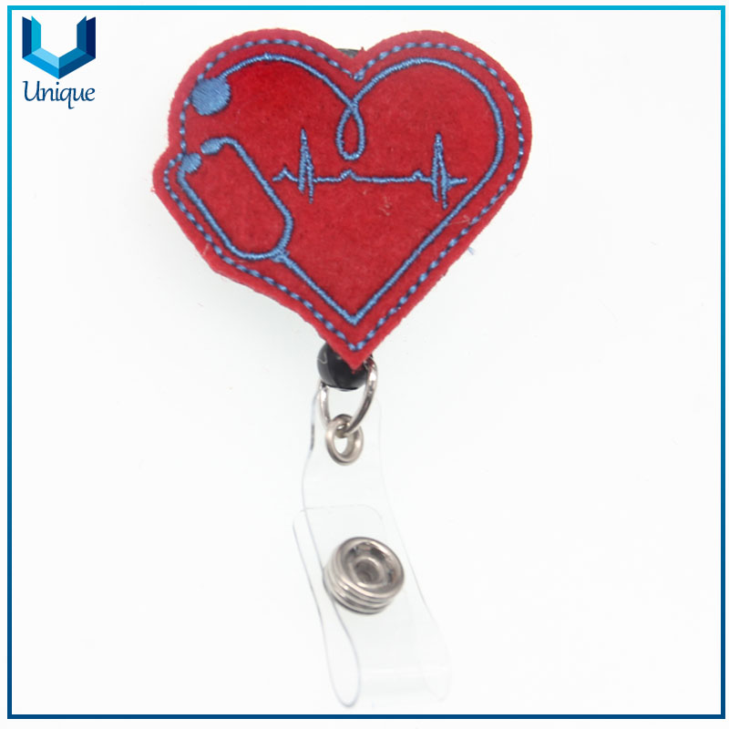 002-04Custom Retractable Felt Nurse ID Badge Reel With Alligator Clip For Nurse Accessories