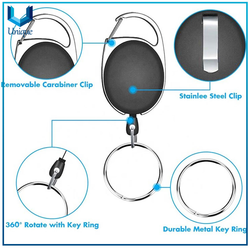 Customized metal oval Retractable Badge Reel Carabiner ID Card Retractable Badge