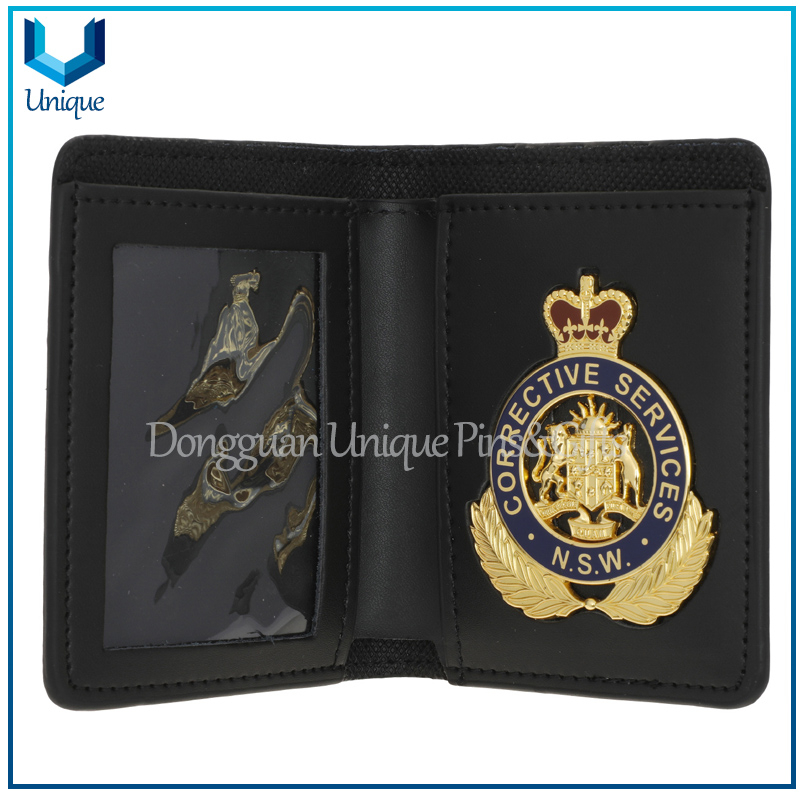 High Quality Police Badge, Leather cover /3D gold / Silver Ecuador Police Badge w/ Genuine Leather Holder+Ball Chain,Police Emblem