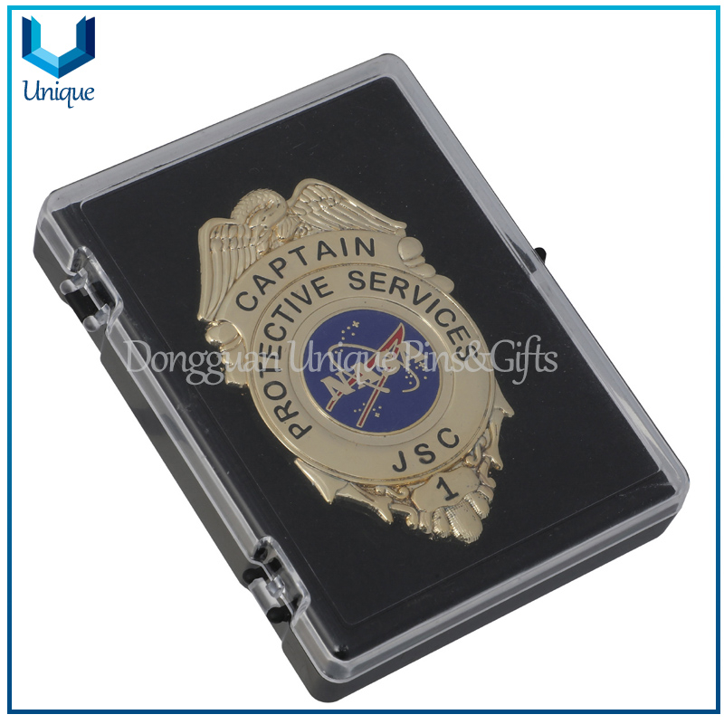 Customize Police Badge Factory,Commemorative Coin Display, Die Struck Copper 3D Gold Honor Badge w/ Genuine Leather holder + Metal Belt Clip