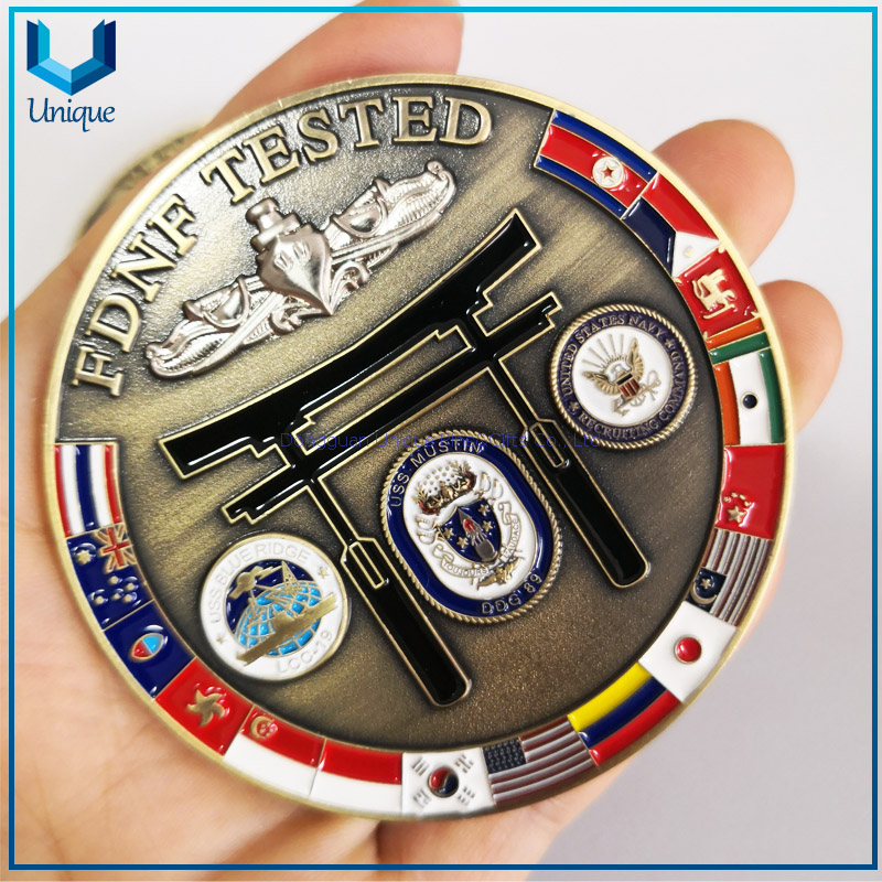 High Quality Antique Two Tone Plating Coin,Customize 3D challenge coin, Soft Enanmel incolor Souvenir coin,FDNF coin