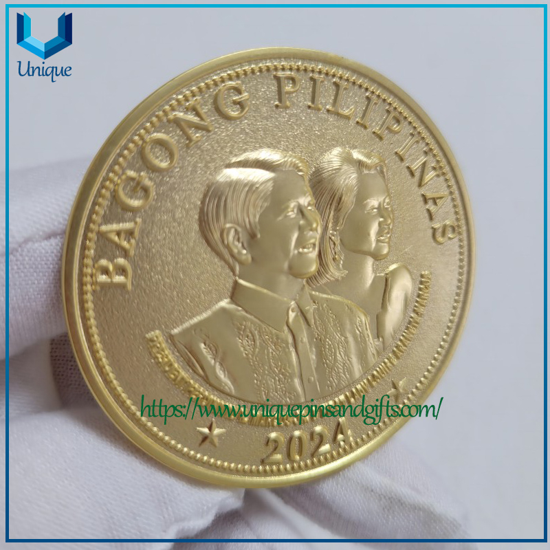 High Quality Custom 2 Inches Bronze 3D Bagong Pilipinas Pressident Medal in gold plating with velvet box