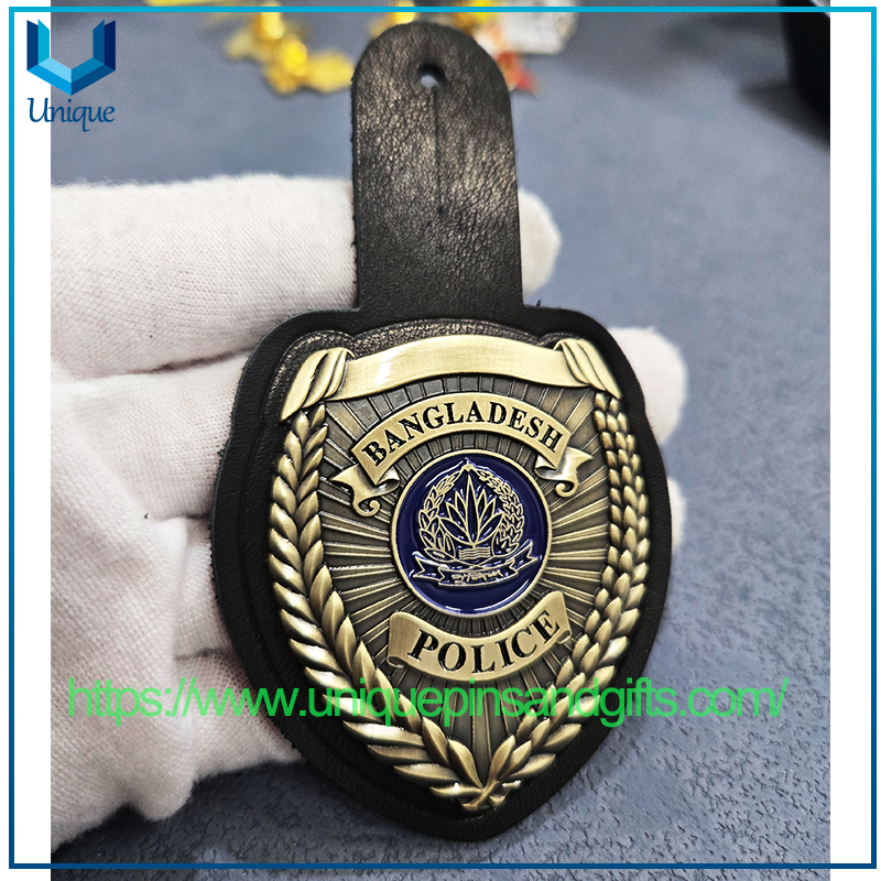 High Quality Customize Police Metal Badg with Cow Leather Holder for Bangladesh Police