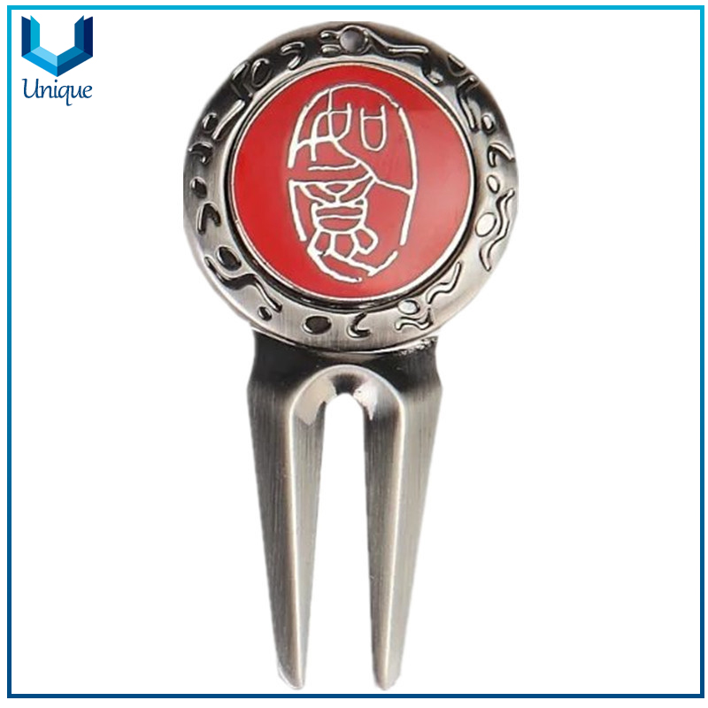 Factory Supply Simple Metal Antique Silver/ Brass Plated Golf Divot Tool, Die Cast Metal Golf divot Tool