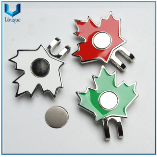 Custom Canada Maple leaf Magnetic Metal Golf Hat clips,Custom Metal Crafts Factory, Wholesale Die Struck Iron Golf Hatclip with Magnet Accessories for Gifts