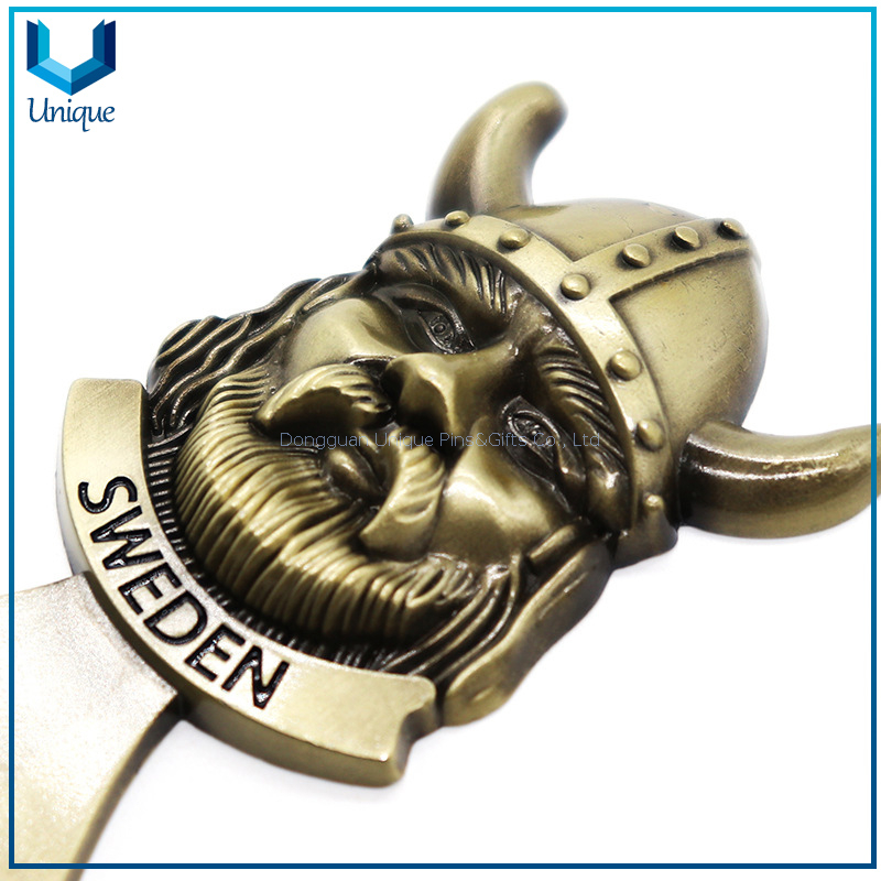 3D Antique Brass Classic Metal Bottle Opener, Customize Design Metal Crafts Manufacturer of Beer Bottle Opener for Souvenir Gifts