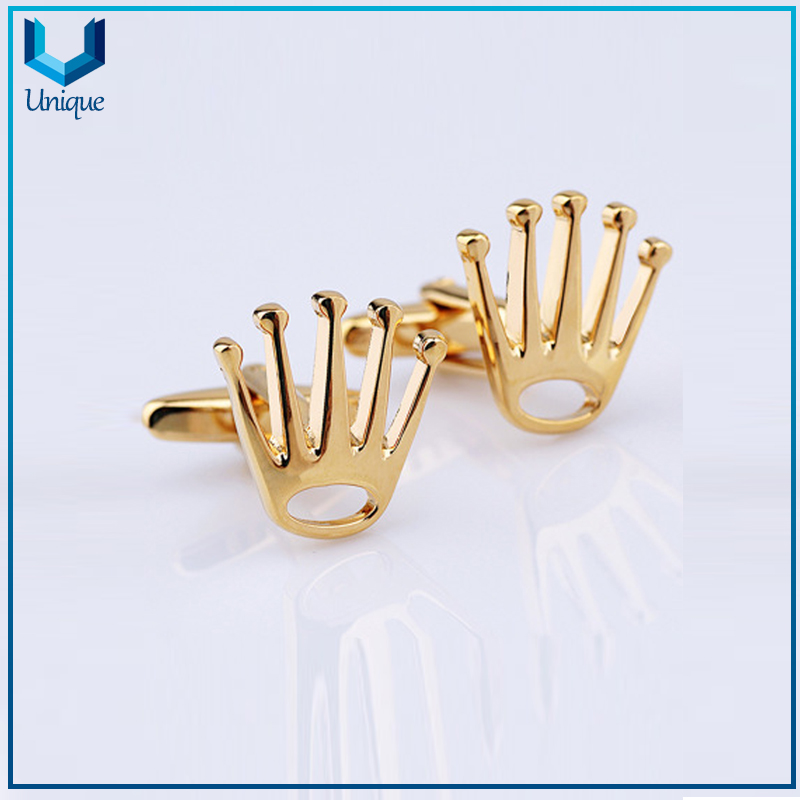 Customize 3D Crown Cufflink with Crystal Decoration, Rhinestone Docorated Cufflink in Gold /Silver for Wedding Promotional Gifts