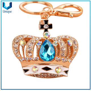Crown Keychain with Crystal Decoration, Fashion Gold Rhystone 3D Keychain for Promotional Gifts