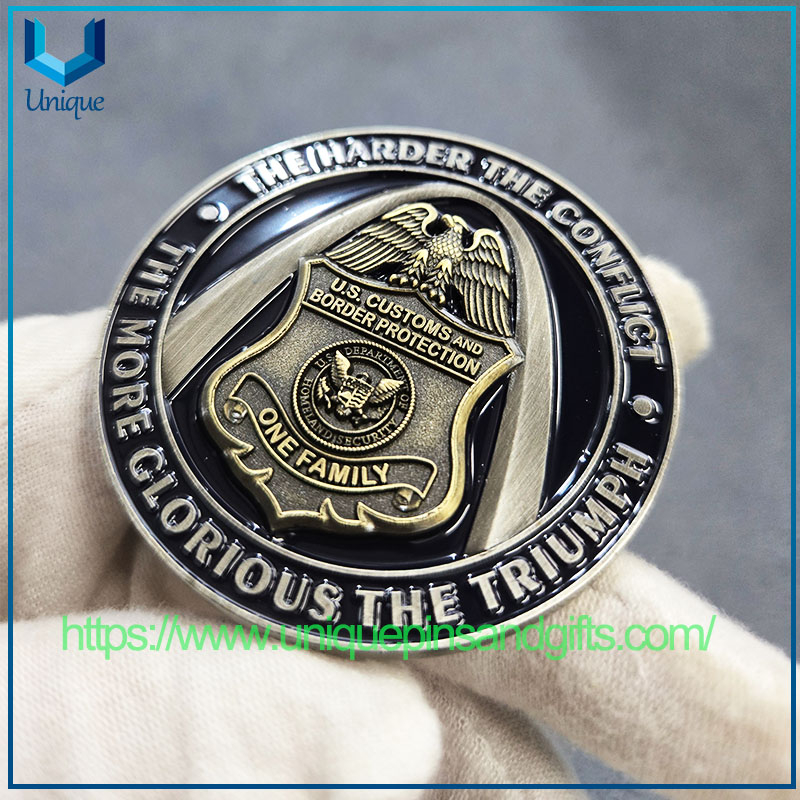 Customized 2.25" Antique Bronze+Antique Silver Two Tone Plating Police Coin