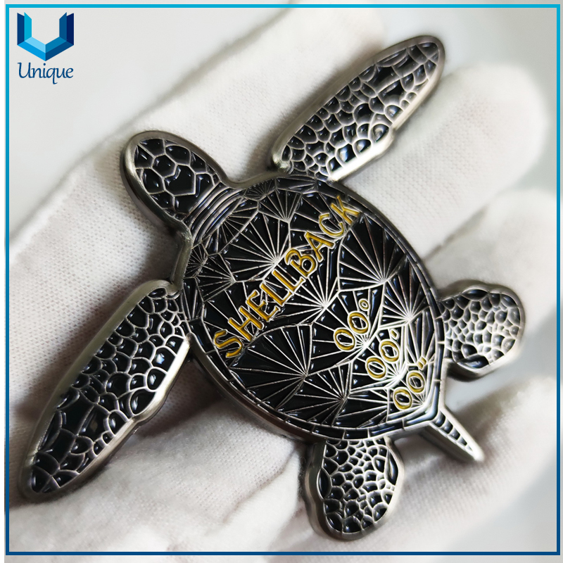 Custom 3D Shellback turtle Coin, Black nickel Fashion Style Commemorative Challenge coin for Souvenir Gifts-2