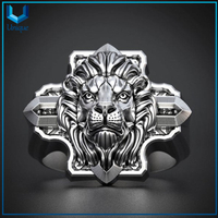 Exaggerated Domineering 316 Stainless Steel Gion Head Hiphop Finger Rings Men