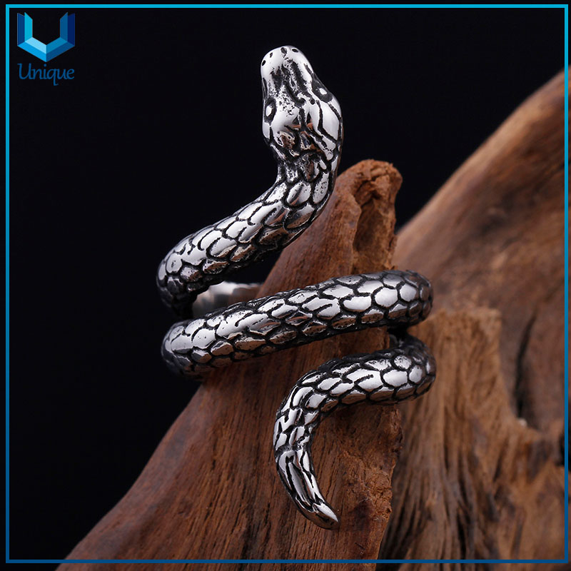 KALEN Stainless Steel Gold Silver Animal Snake Charm Finger Rings For Men
