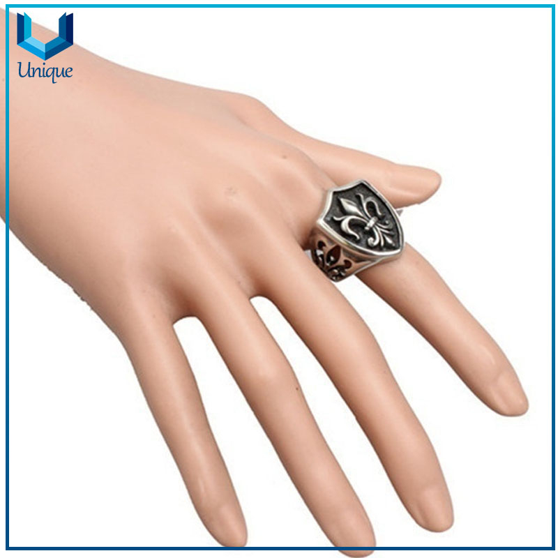 Wholesale Vintage Sterling Silver Jewelry Crusader Flower Open Silver Punk Men Ring