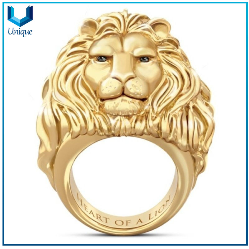 Stainless Steel Casting Rings Mens Punk Style Lion Head Finger Ring Customized
