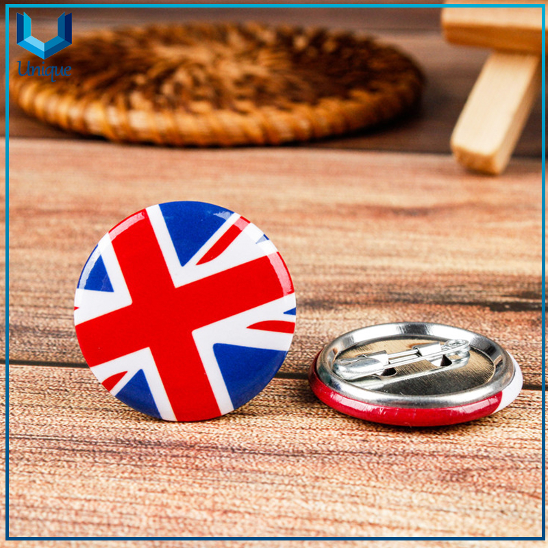 factory wholesale cheap printed paper round national flags tin button badge with safety pin