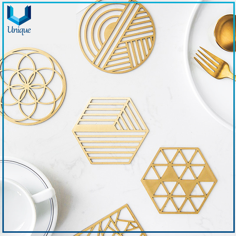 Maxery Hot sale Hexagon Round Copper Brass coasters home decor table beer drink coasters008-02