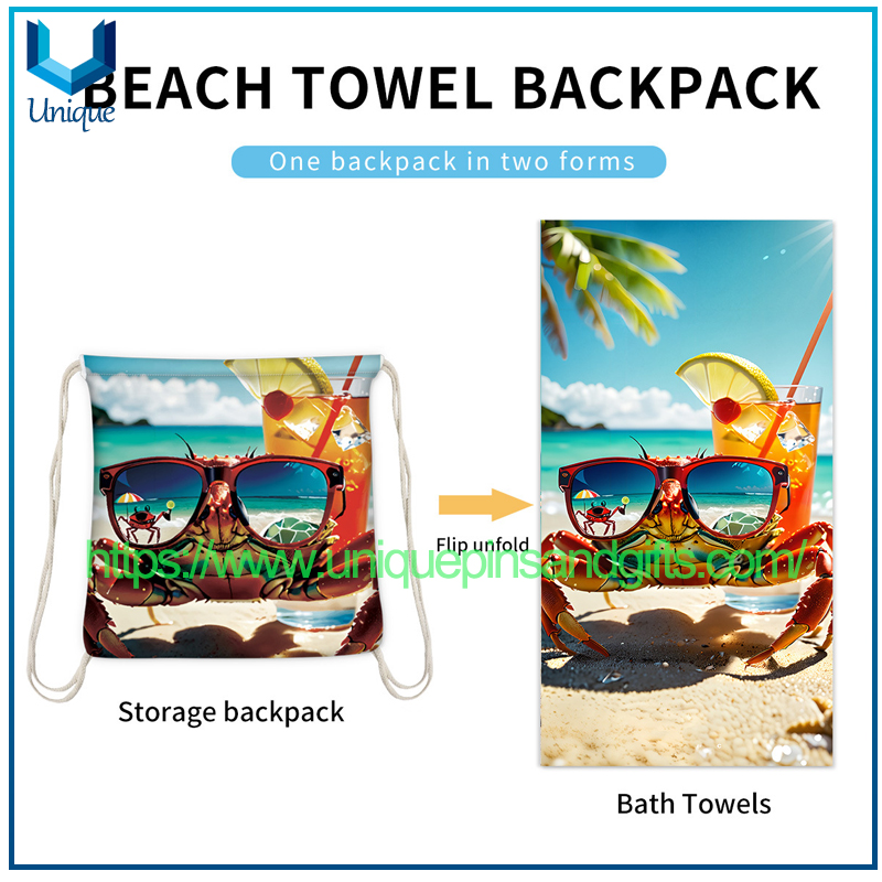 Wholesale Beach Towel All-in-one Backpack Multi-function Backpack Beach Holiday Towel for Promotional Gift (14)