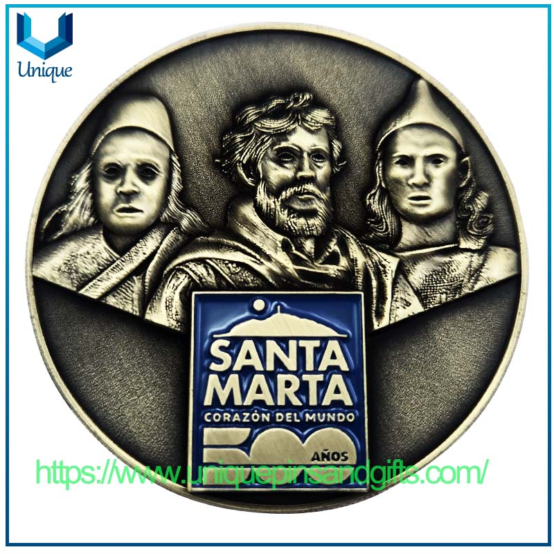 Customized Die Struck Dual Sides Nickel Antique Bronze Two Tone 3D Columbia SANTA MARTA BOMBEROS VOLUNTARIOS Commemorative Coin
