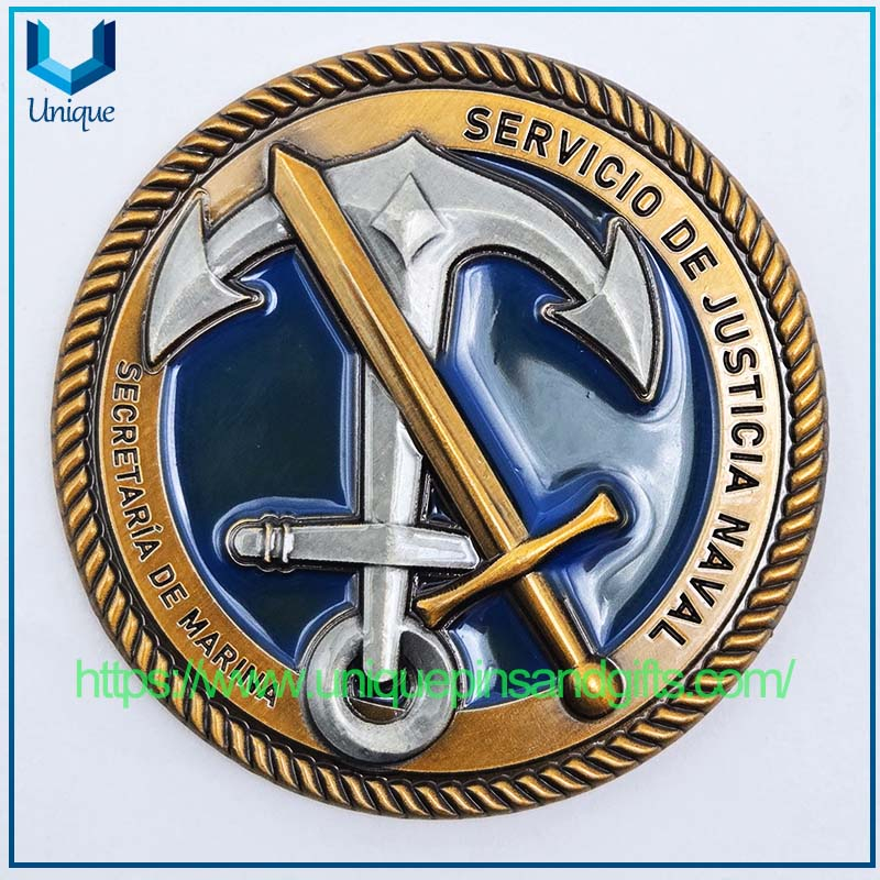 Customized Diamond Edge 3D Metal Commemorative Coin Double-Sided Electroplating Gold/Silver MEXICO ARMADA Commemorative Coin