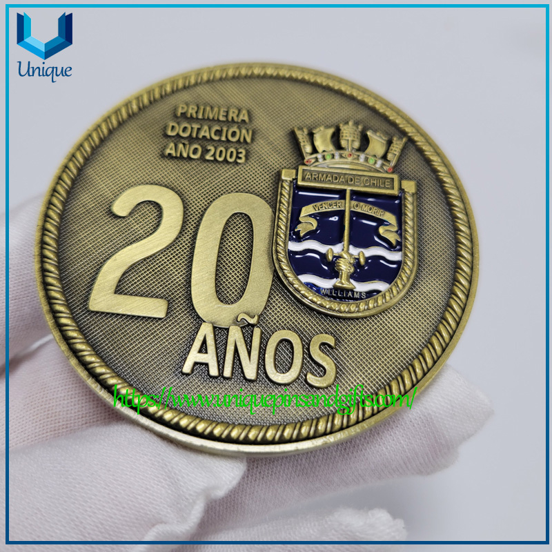 Custom Design coin dual 3D Chile 63.5mm diameter Antique copper Military Navy ship Challenge coins