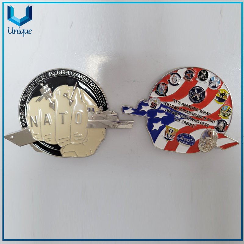 Custom 3D USA Naavy NATO Navy fist Unique Design Nickel Challenge Coin with USA Flag