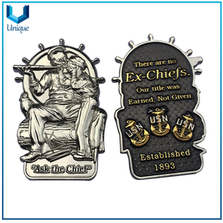 Customize Coin Factory,USN Chief Coin, 2 Tone Plating 3D coin, Creative Design Commemorative Coin, Antique Silver Plating Souvenir Coin