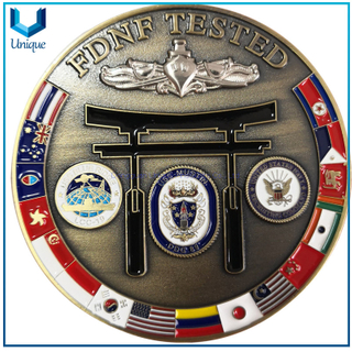 High Quality Antique Two Tone Plating Coin,Customize 3D challenge coin, Soft Enanmel incolor Souvenir coin,FDNF coin