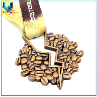 Customize Metal Crafts, Souvenir Medal, Gifts Medal, Coffee Bean Medal, Racing Medal, Competition Medal with CMYK printed Ribbon/Lanyard