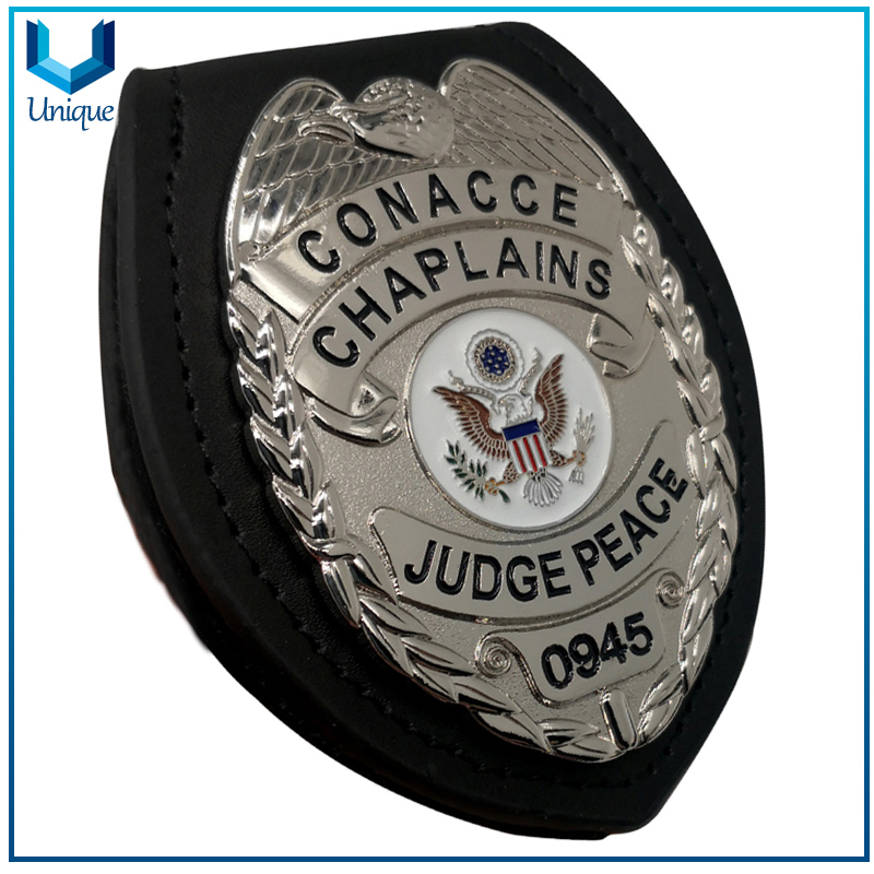 Customize Police Badge Factory,Commemorative Coin Display, Die Struck Copper 3D Gold Honor Badge w/ Genuine Leather holder + Metal Belt Clip