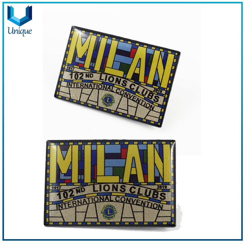 Miland Lion Club Lapel Pin， Die Struck Silver Offset Printed Lapel Pin, Customize Metal Pin, Free Design Pin badge