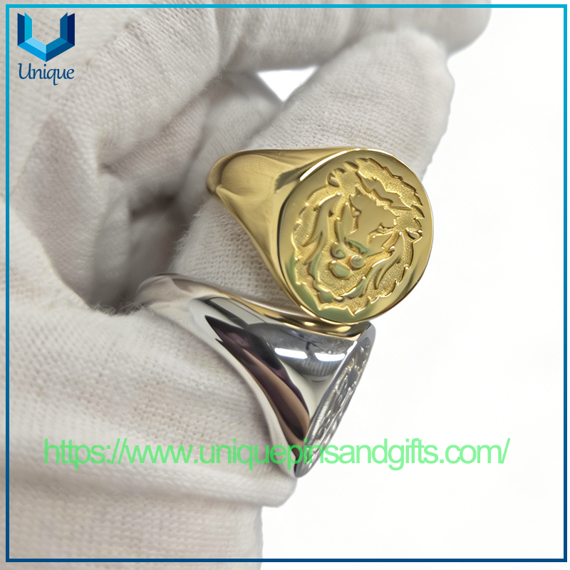 Custom Design 316 Stainless Steel Lion Head Hand-Polished Vacuum Plating Gold Silver Men'S Ring
