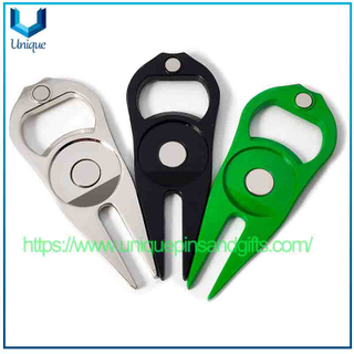 Spot-on Golf Green Fork Metal Ball Fork, Bottle Opener Golf Ball Marker Golf Turf Tool for Golf Gift