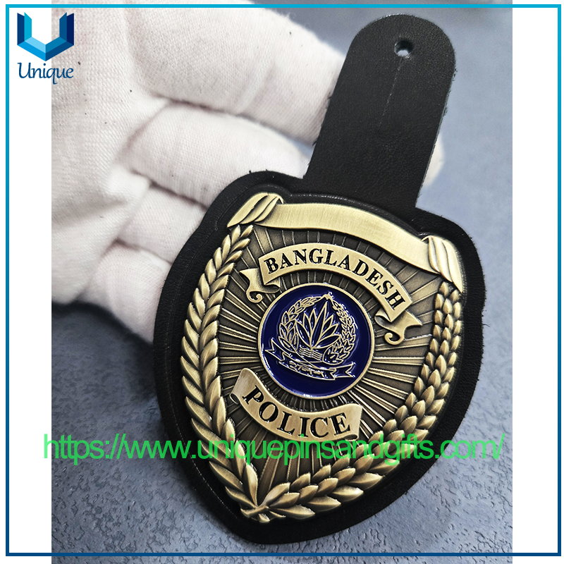 High Quality Customize Police Metal Badg with Cow Leather Holder for Bangladesh Police