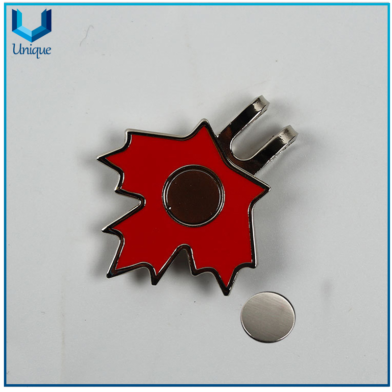 Custom Canada Maple leaf Magnetic Metal Golf Hat clips,Custom Metal Crafts Factory, Wholesale Die Struck Iron Golf Hatclip with Magnet Accessories for Gifts