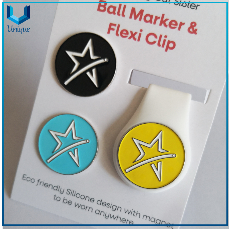 Customize Metal Golf Ballmarker with Silicone Hatclip in Set, Golf Accessories in Set packing, Customize Logo Golf Divol Tool Ballmarker 