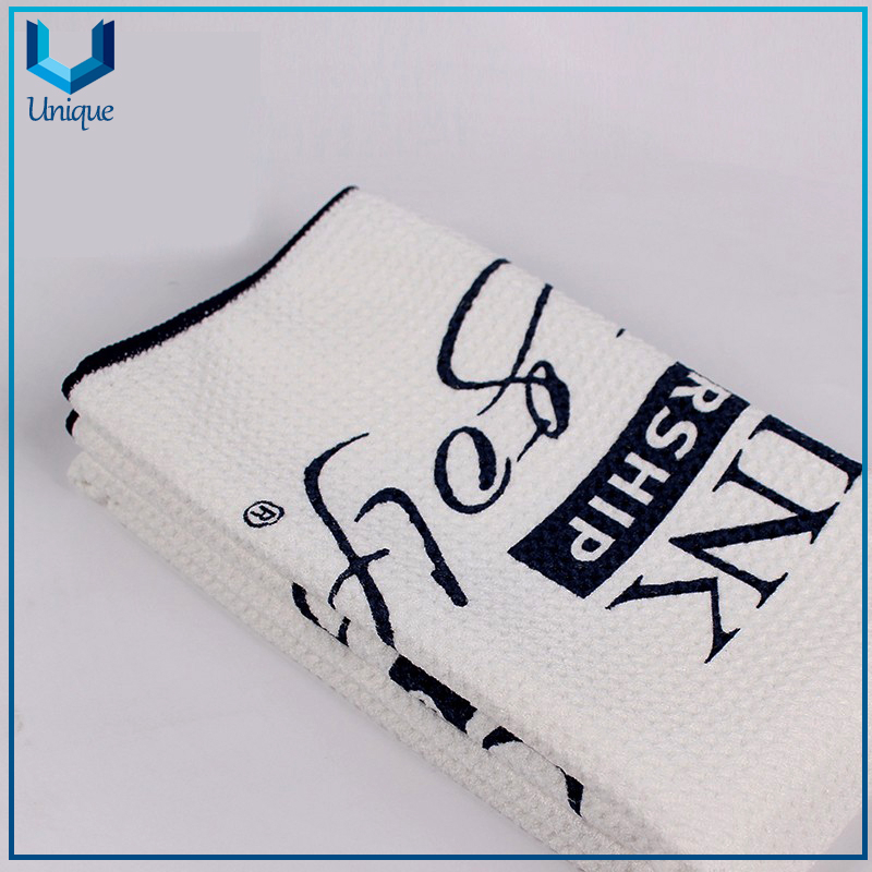 Printing Logo White Golf Towel, Customize Logo Sport Waffle Microfiber Sport Towel 