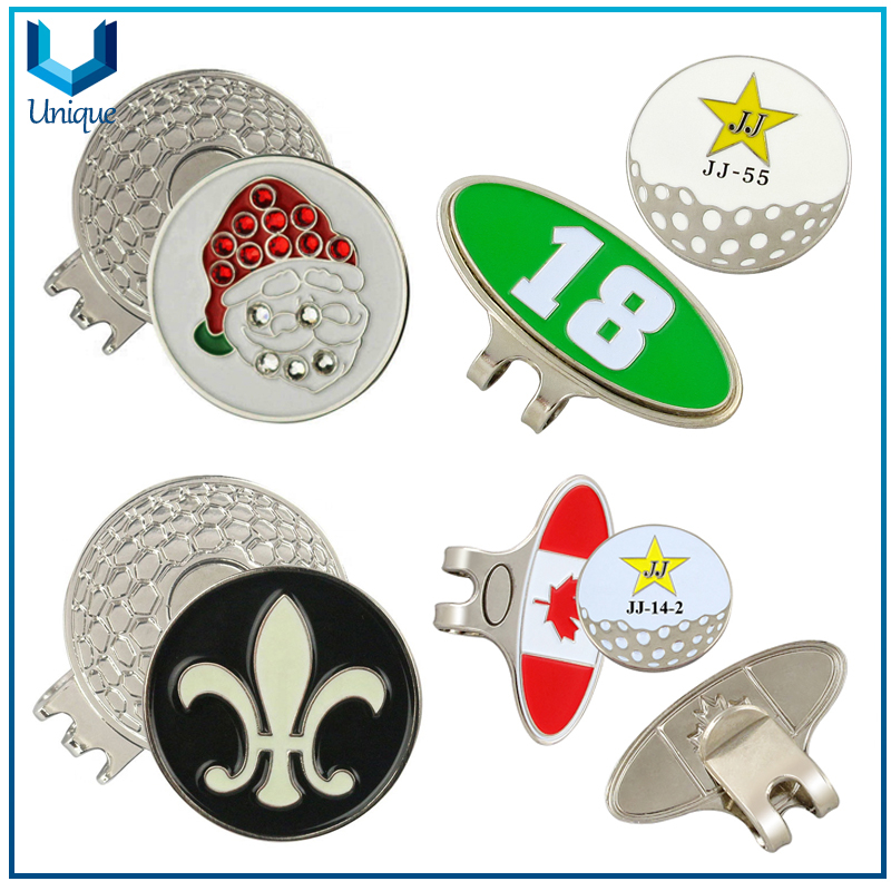 Fashion Crystal Decorated Golf Ballmarker with hatclip in Set, Customize Logo Golf Club Metal Golf Ballmarker with Hatclip for Promotion