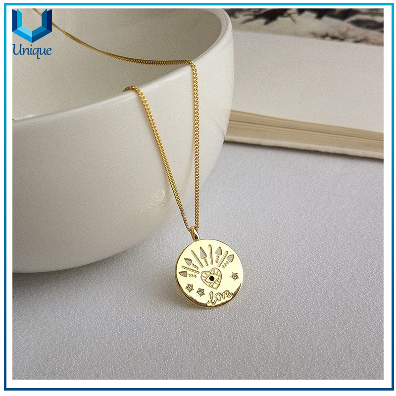 Custom Design 925 Sterling Silver Charm Round Coin Pendant, Factory Custom made Hollowout Necklace w/ Gold Plating